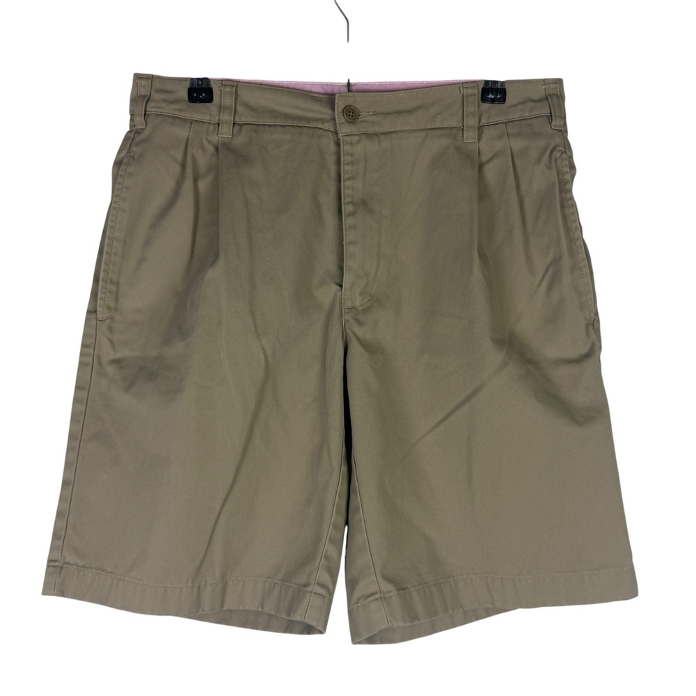 Lands End Women's 8 Khaki Pleated Chino Shorts Tan Cotton Blend Classic